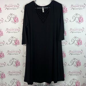 Zenana premium Outfitters dress criss cross lace up detail front Black Dress